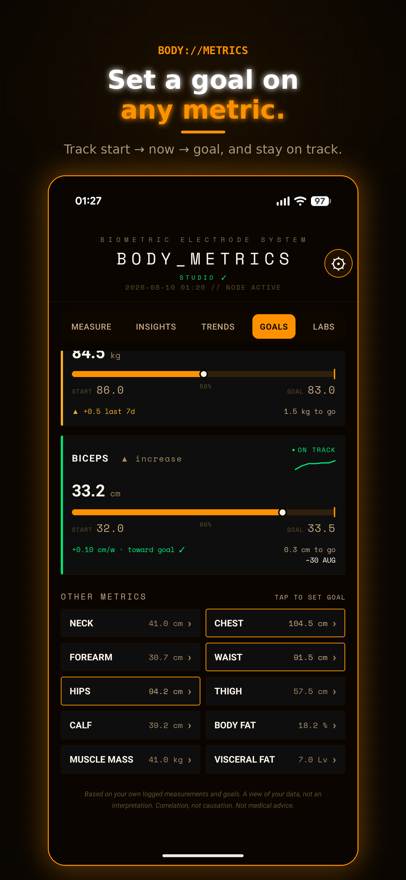 BodyMetrics Settings view