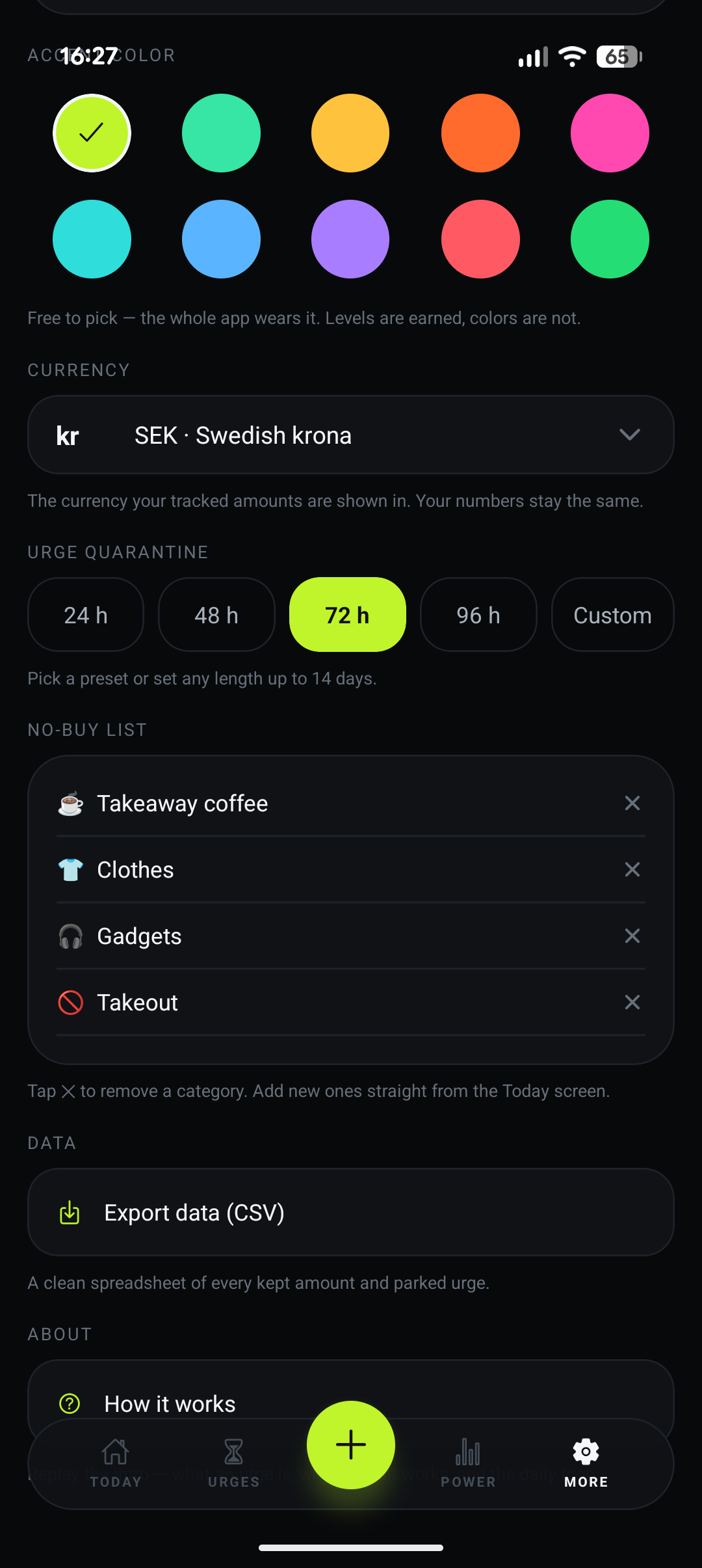 NoBuy Themes screen