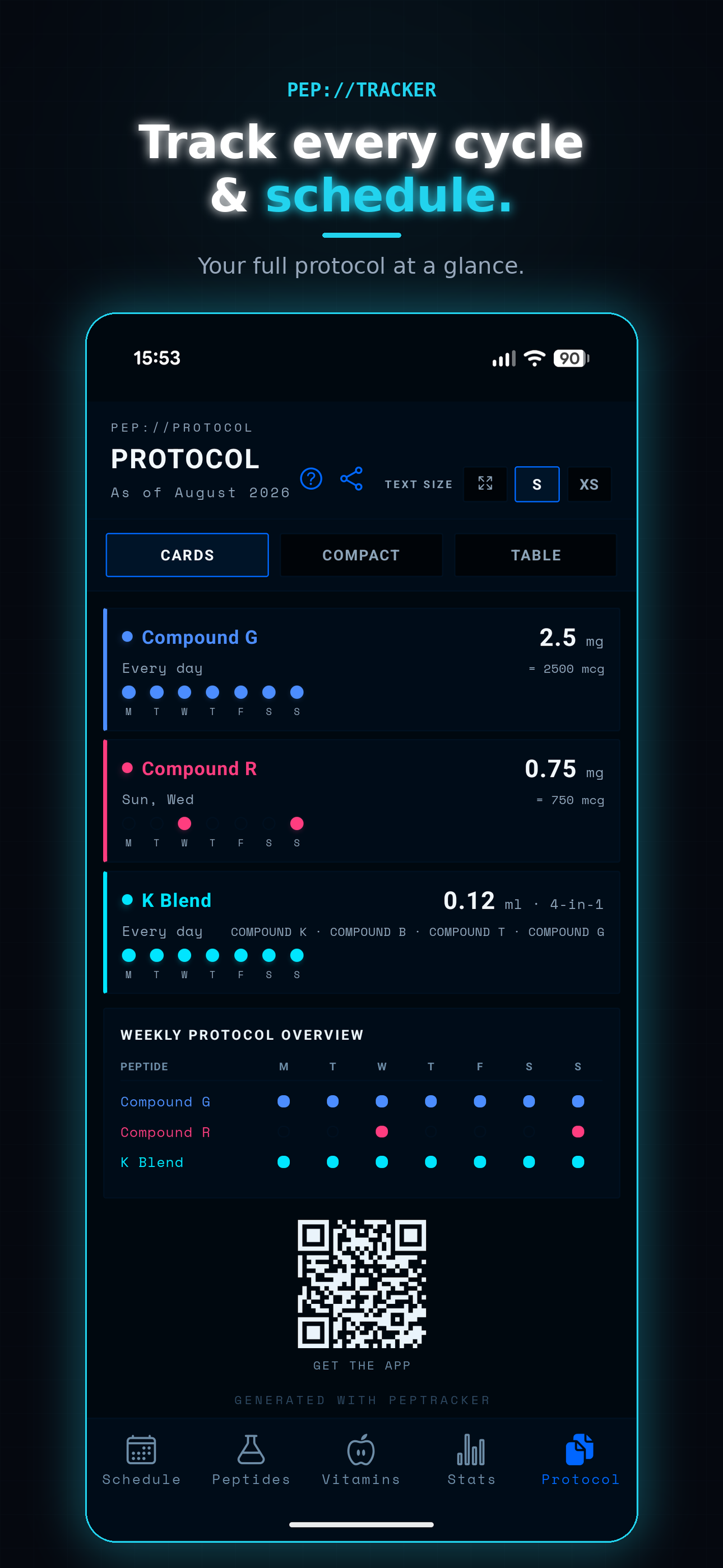 Pep Tracker Settings view in AMBER theme