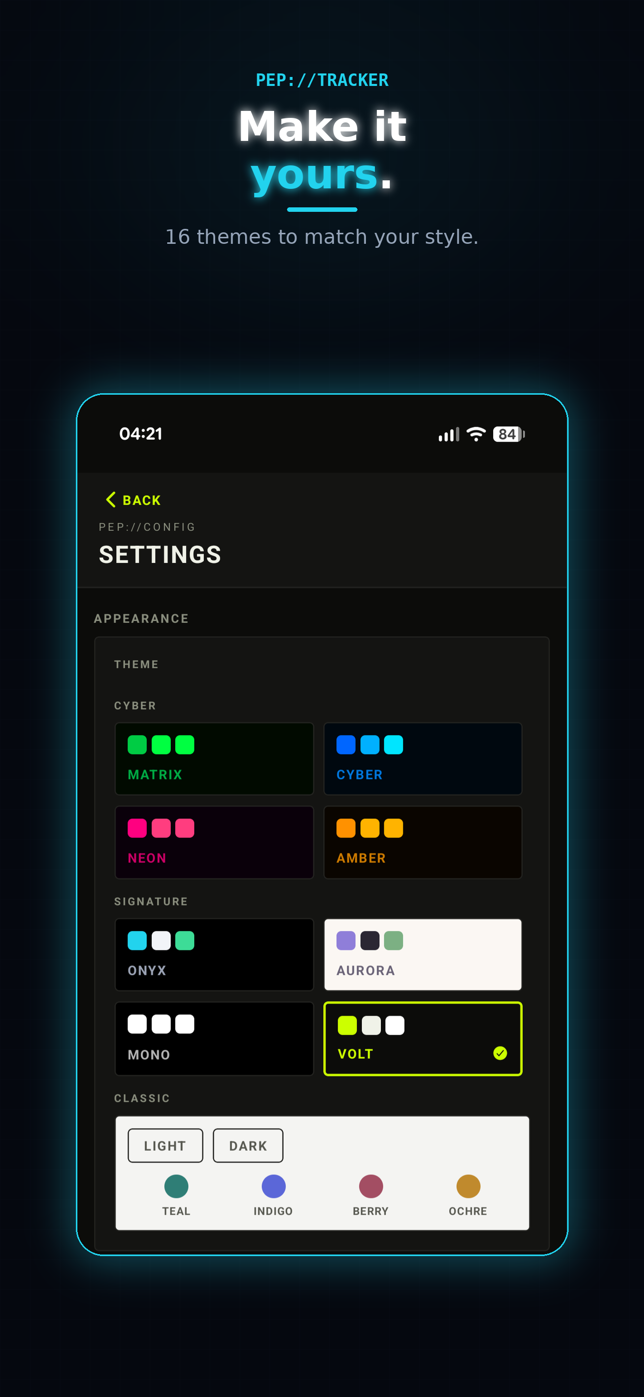 Pep Tracker screen