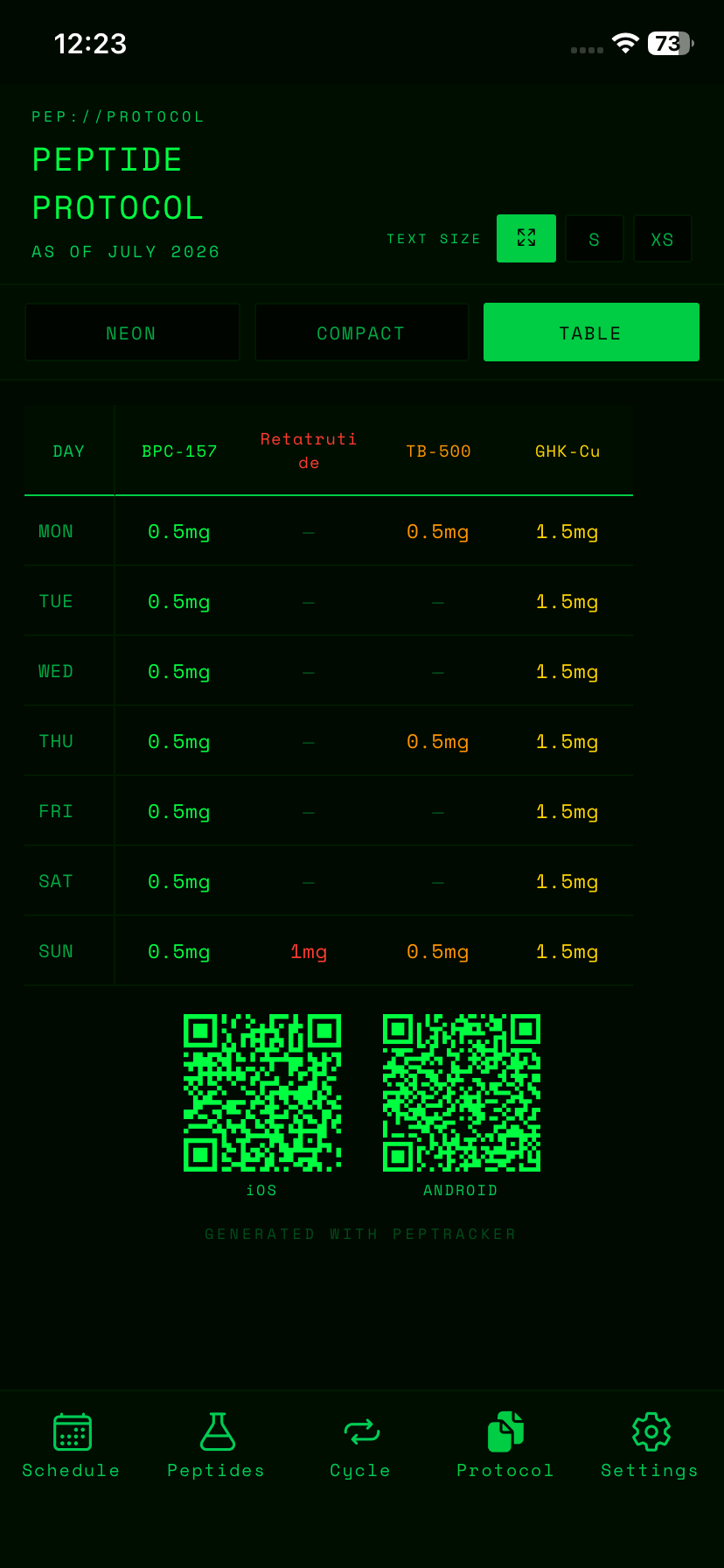 Pep Tracker Protocol view in MATRIX style