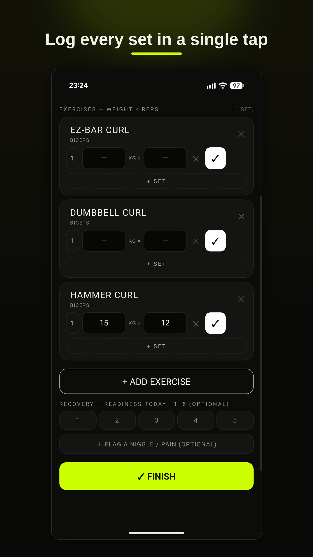 Body Workout session template view