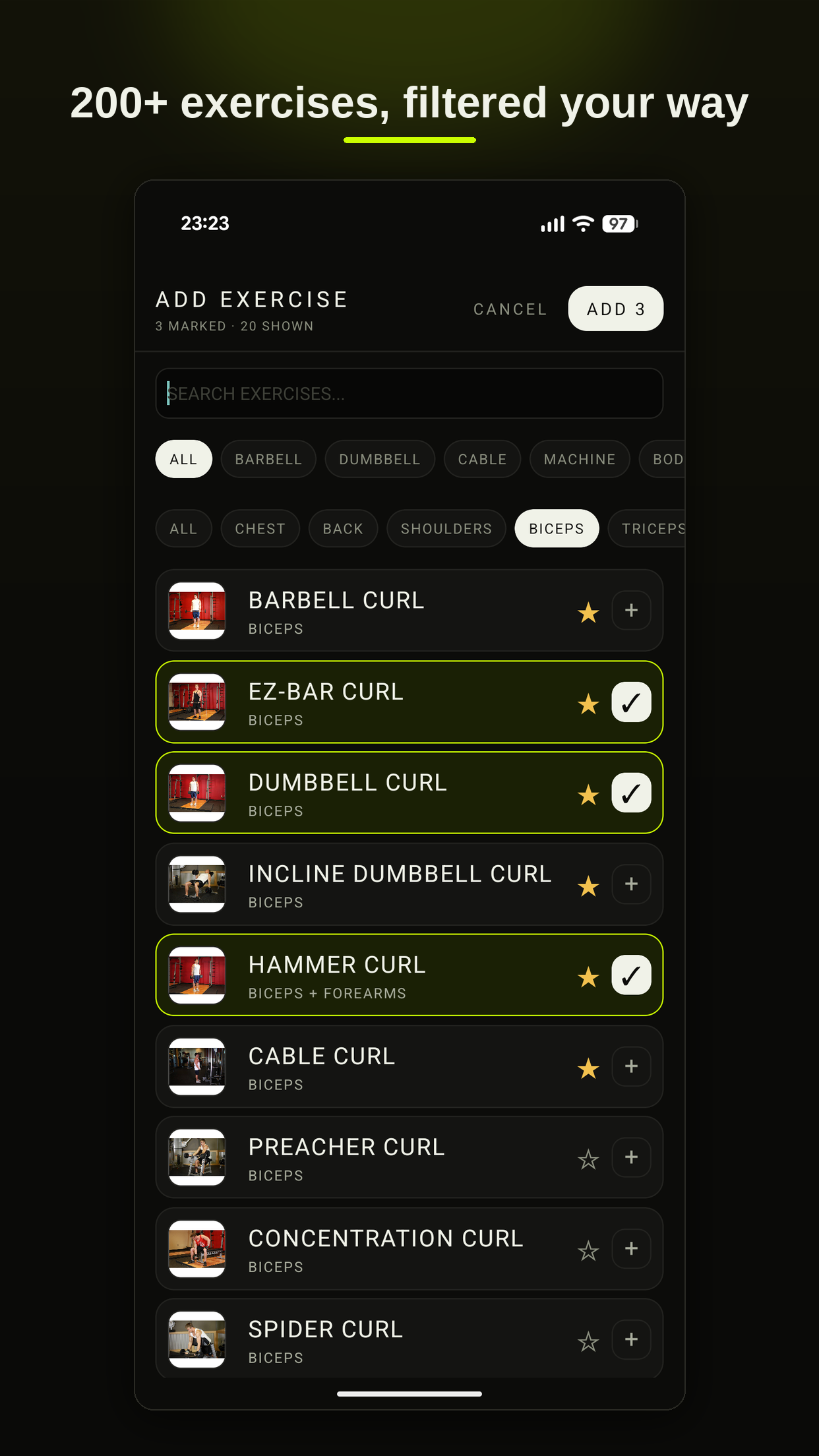 Body Workout personal records view