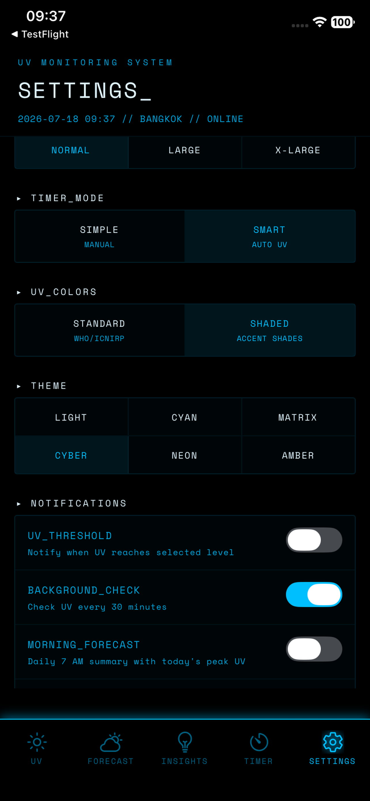 UV Index screen