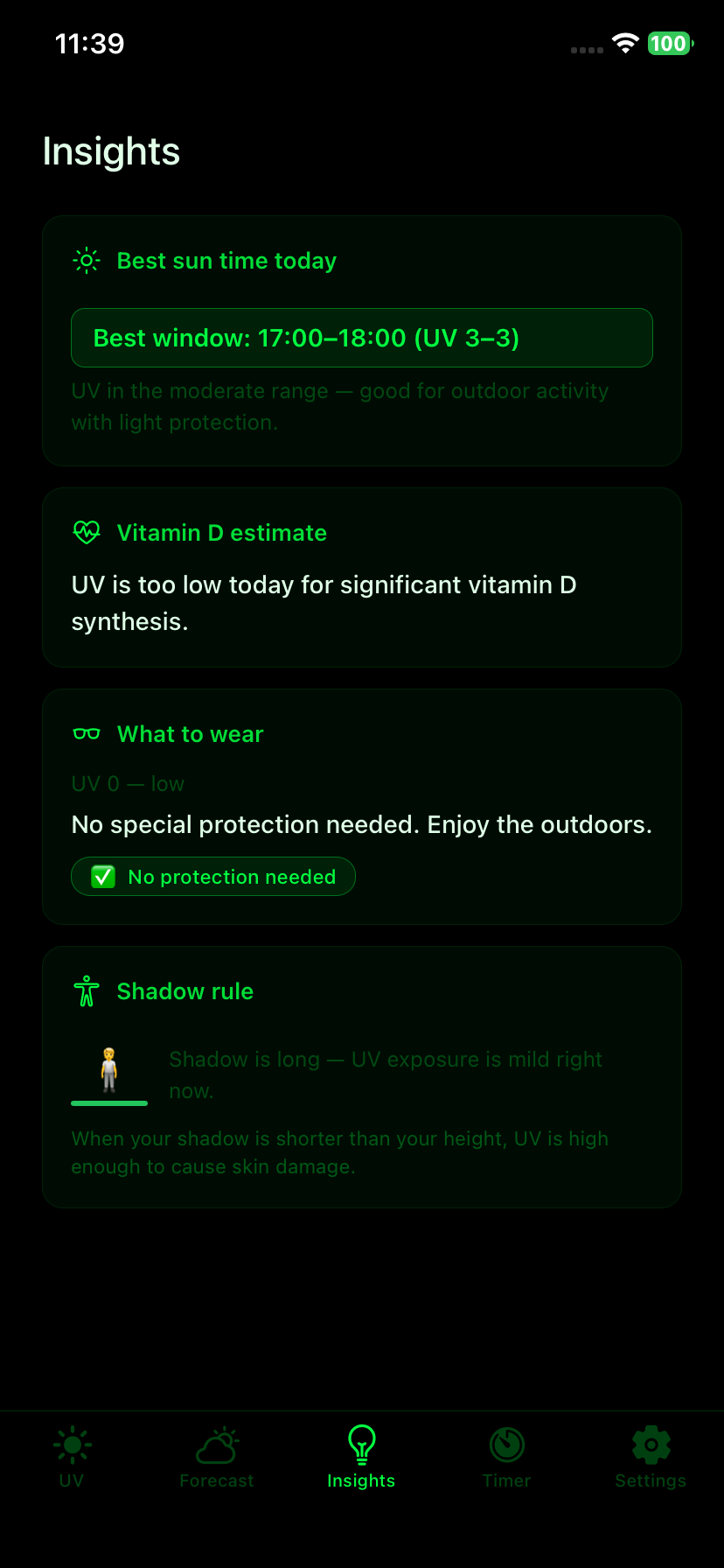 UV Index Insights view in MATRIX theme